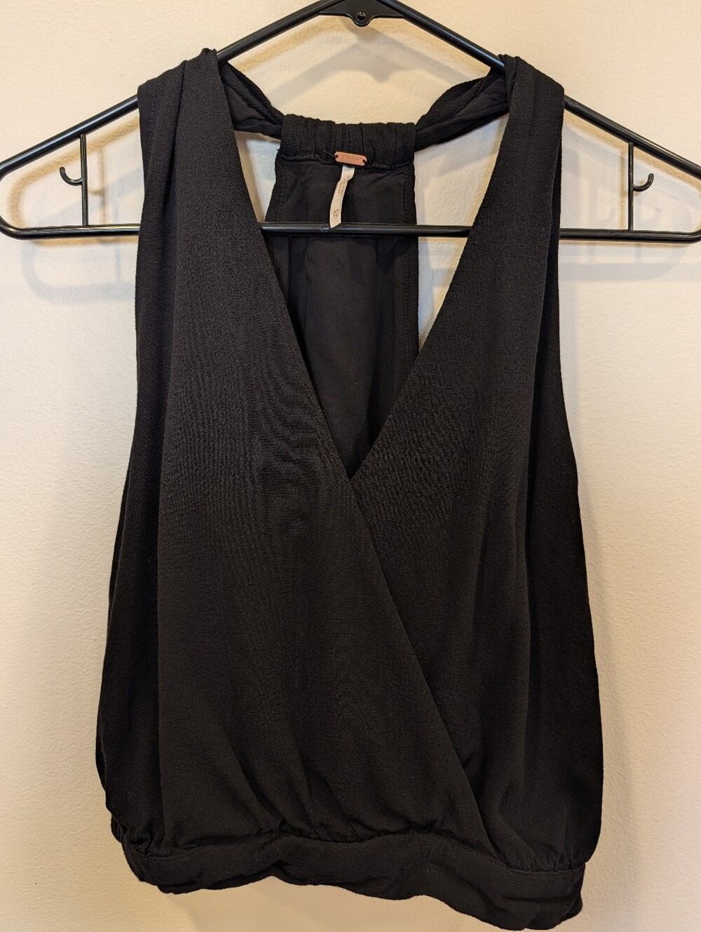 Free People Black Drapey Dreams Surplice Wrap Tank Top Size XS